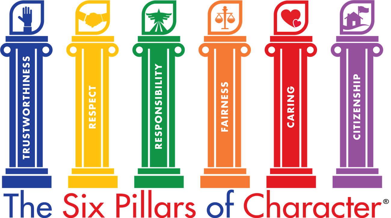 Six Pillars of Character - Trustworthiness, Respect, Responsibility, Fairness, Caring, Citizenship.