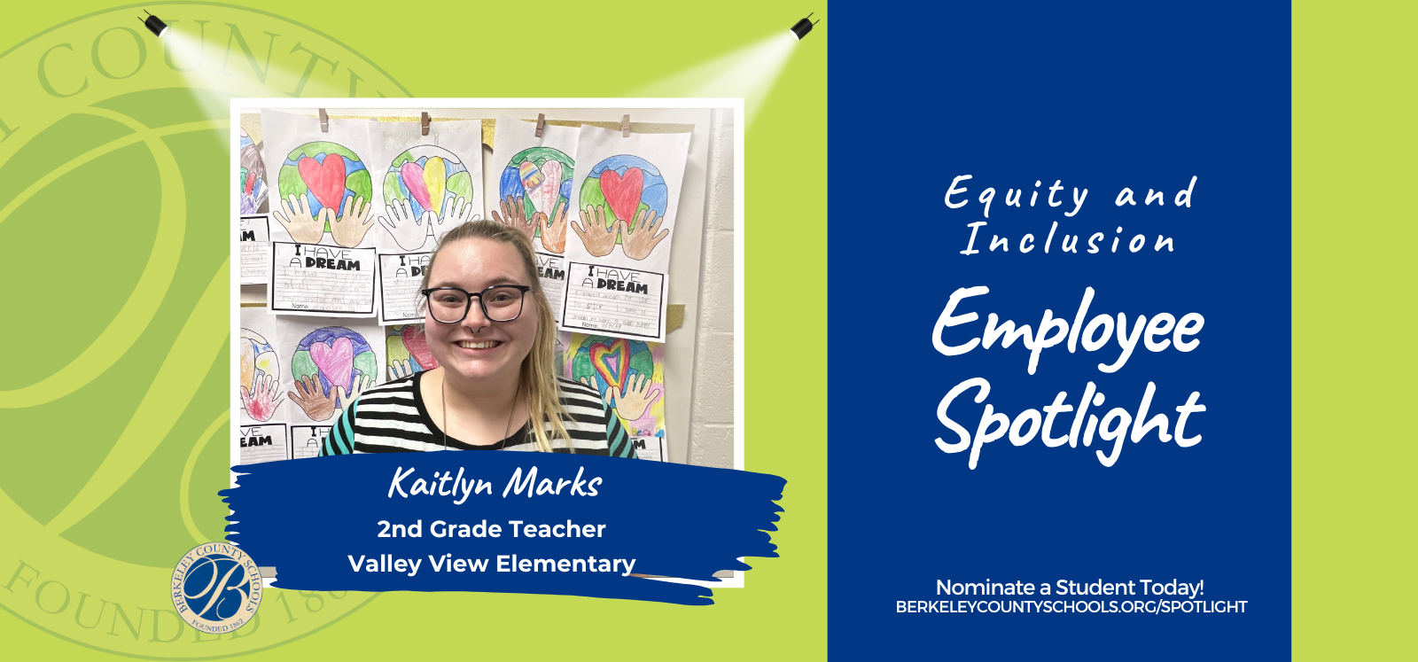 image of equity and inclusion spotlight featuring kaitlyn marks, a 2nd grade teacher at valley view elementary
