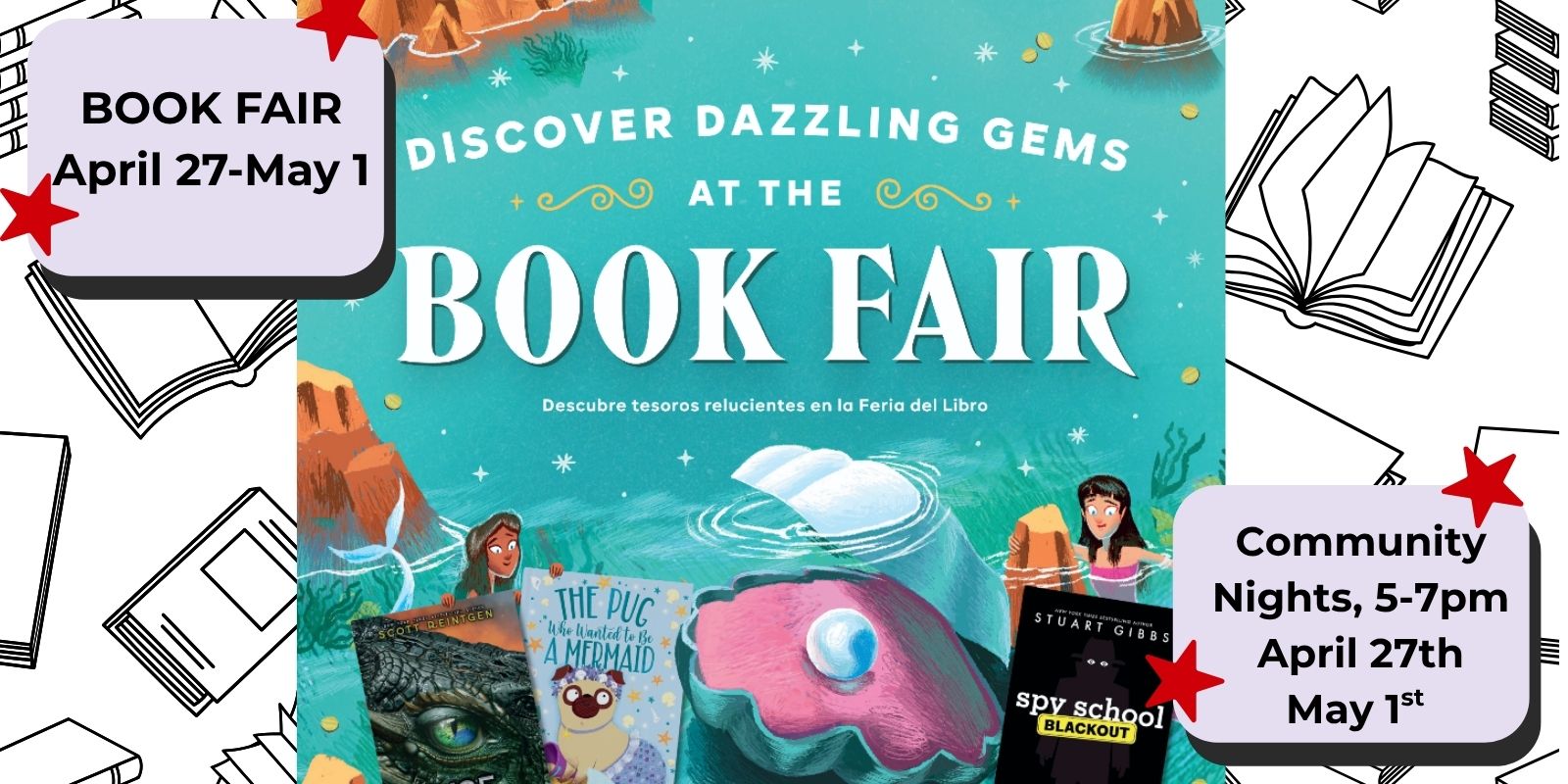 This is the book fair flyer. All important information from the flyer is listed in the post next to this image. 