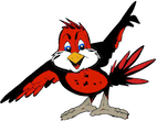 redhawks logo hawk raising index finger on wing symbolising we are number one