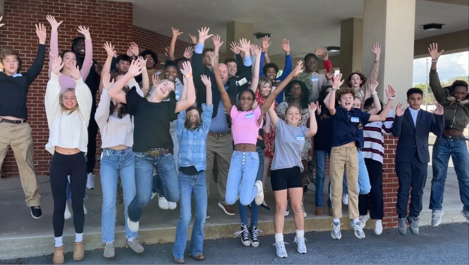 Students jumping