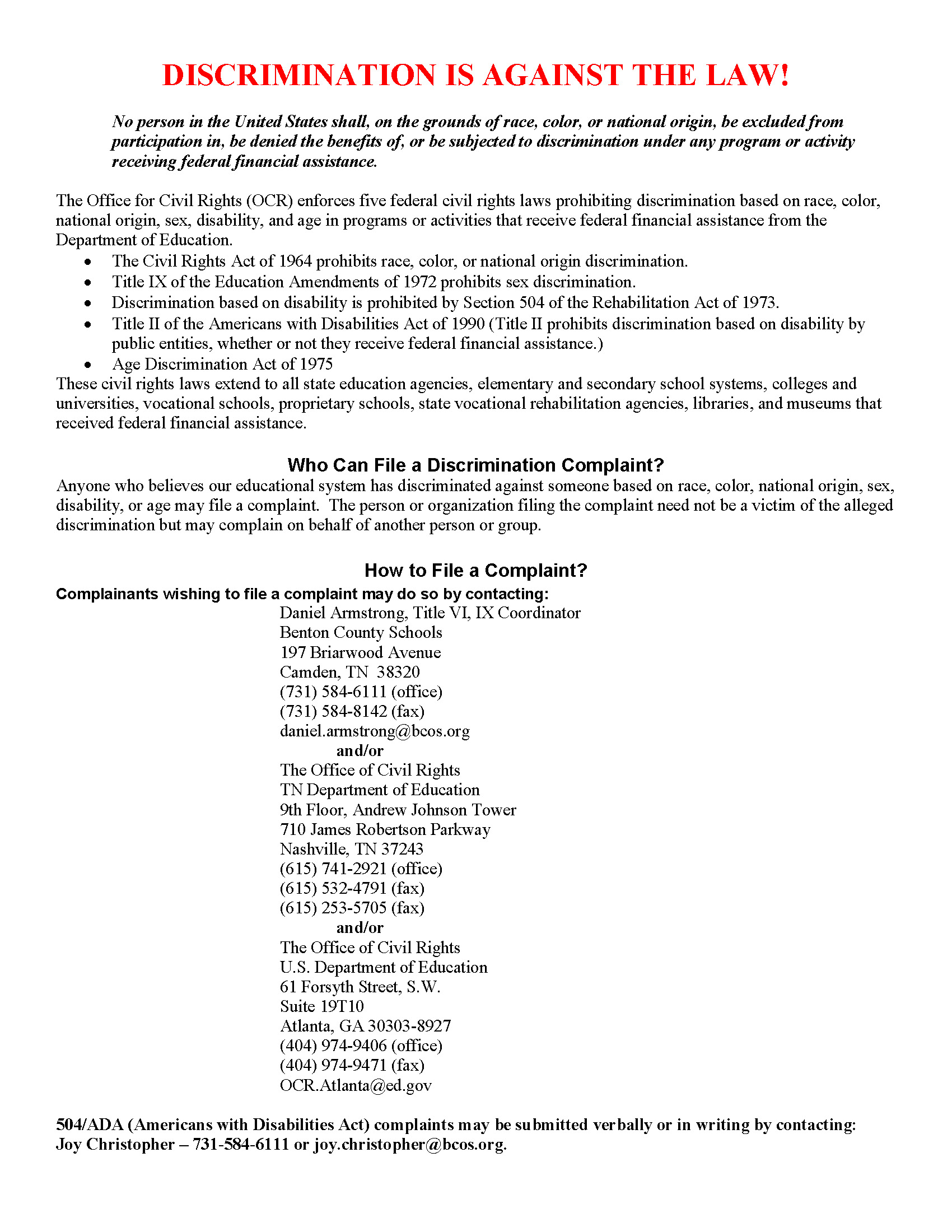 Federal programs benton county schools