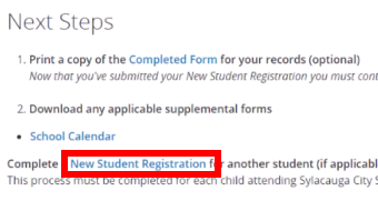 Multiple Children Registration Link page