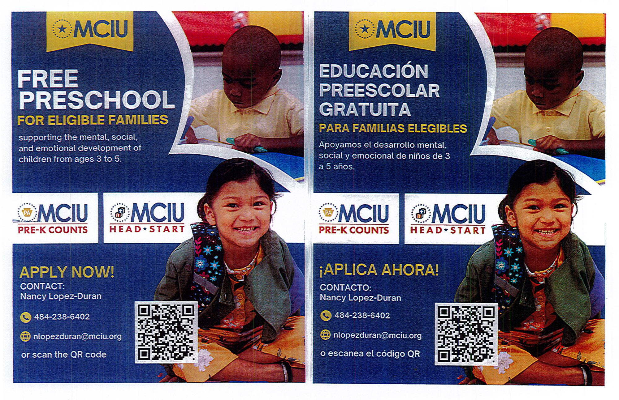 MCIU Free preschool flyer