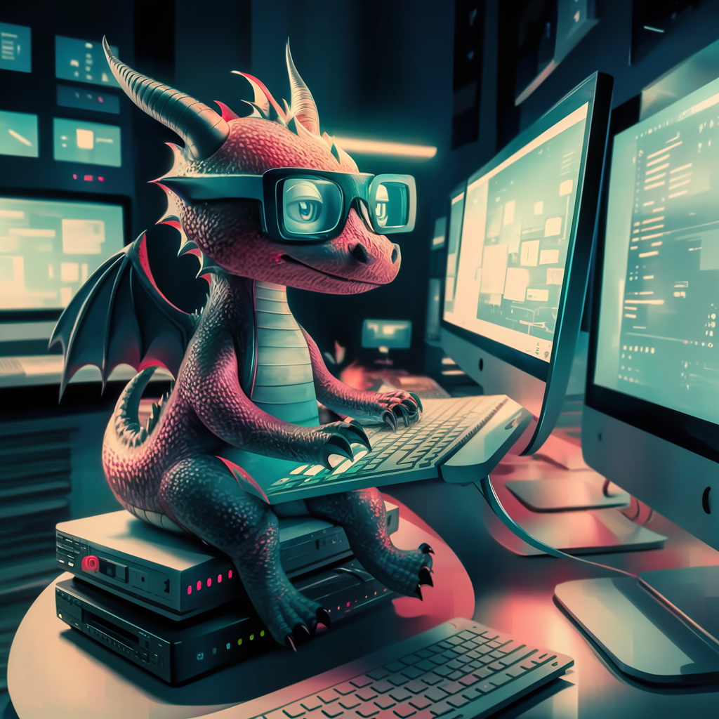 ai generated dragon working on technology