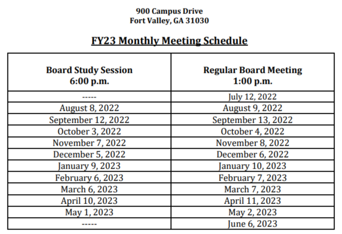 FY23 Board Meeting Calendar