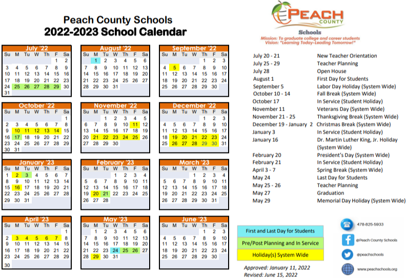 Calendars Peach County Schools