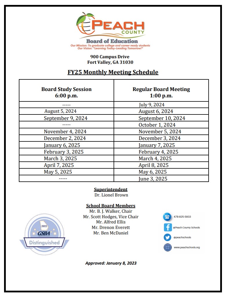 Board Meeting Schedule 
