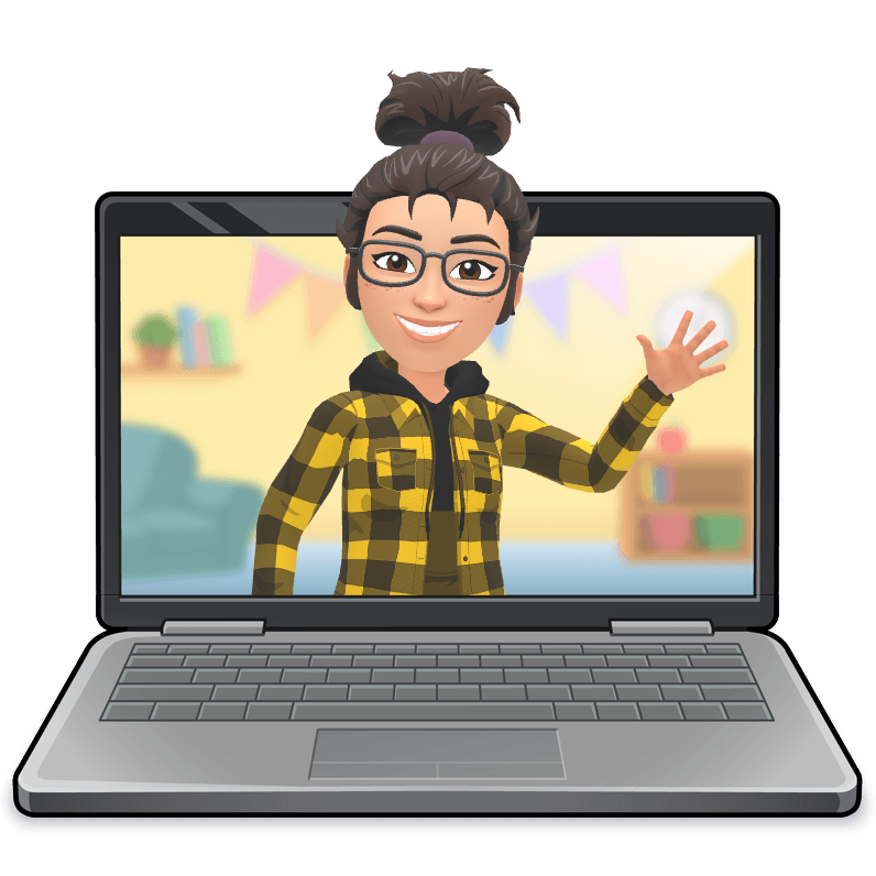 kelsey kunkel's bit emoji waving with a computer in the background