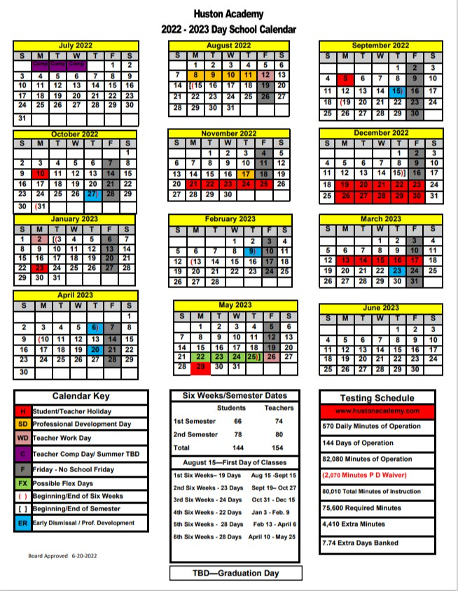Academic Calendar for 2022-2023