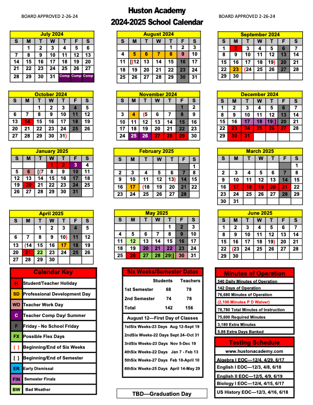 Academic Calendar for 2024-2025