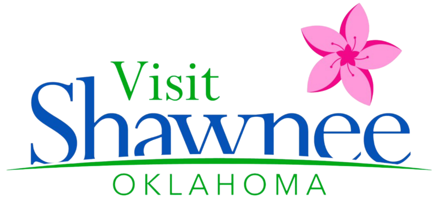 a logo with a pink flower with the words Visit Shawnee Oklahoma