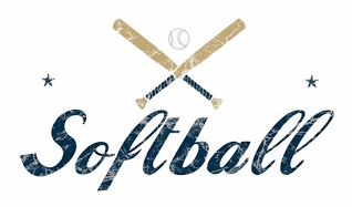 Banner with the words softball and two bats crossing above