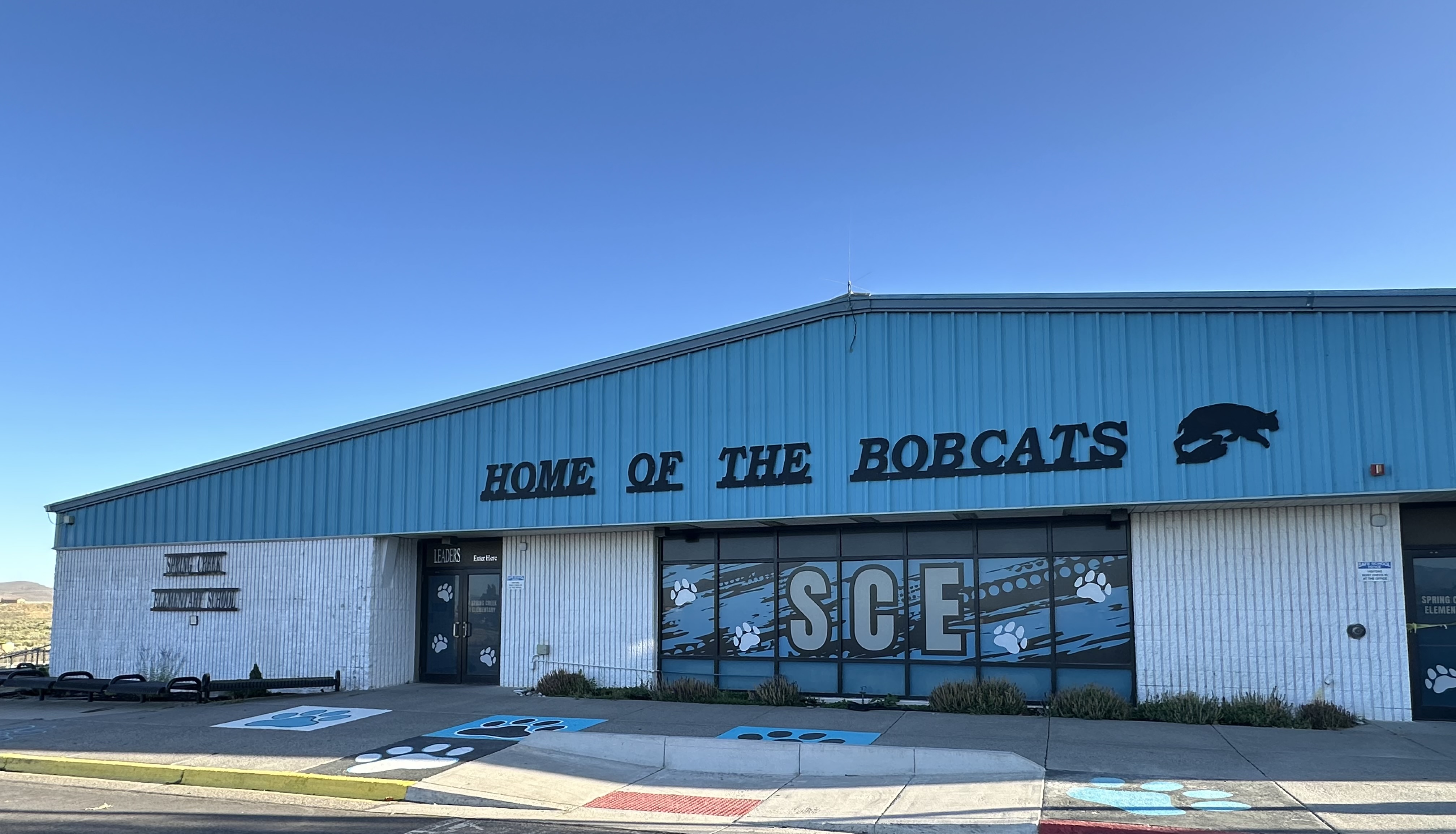 blue and white picture of school