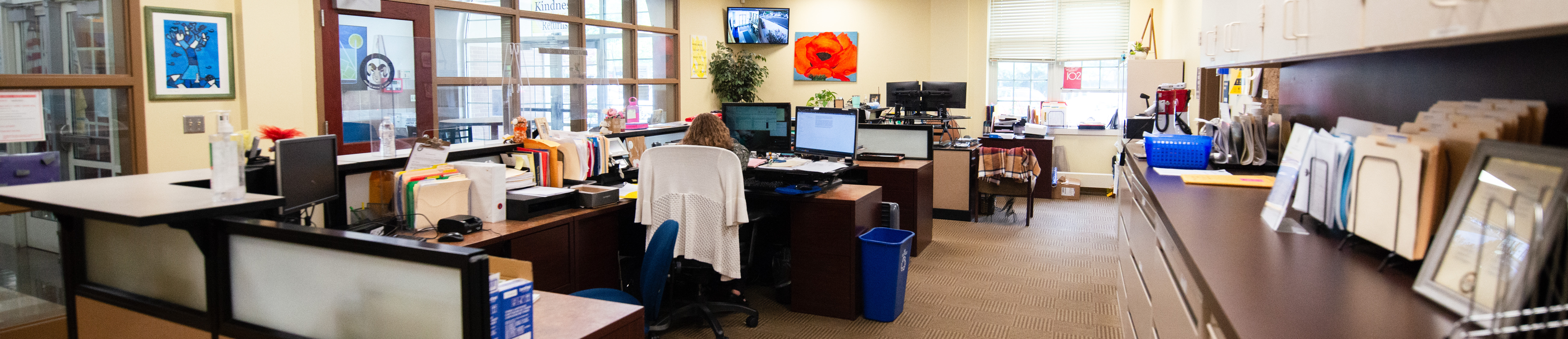 Picture of a woman working on a laptop in an office