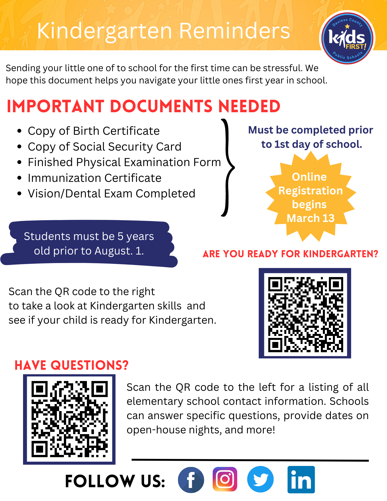 Kindergarten enrollment info