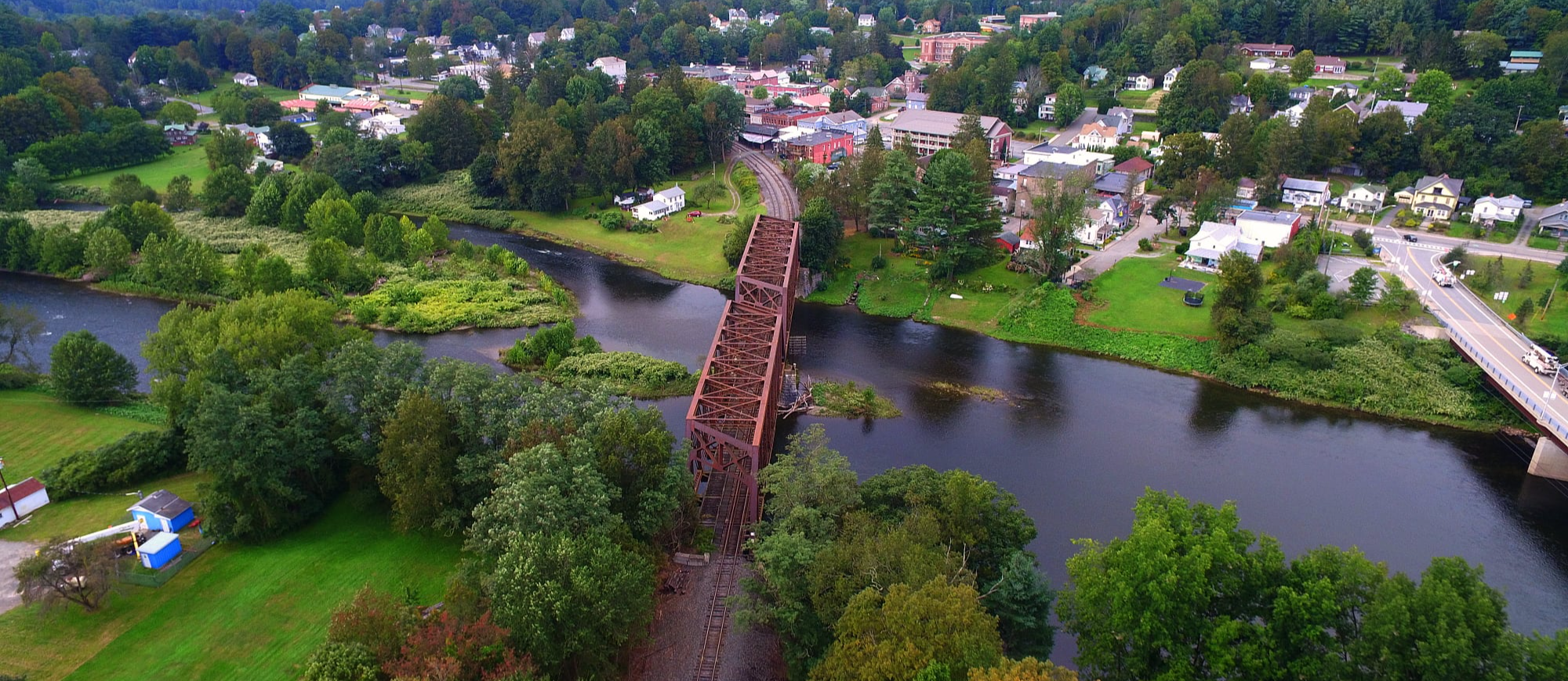 Ariel View of the Train Bridge Village and Town of Hancock New York