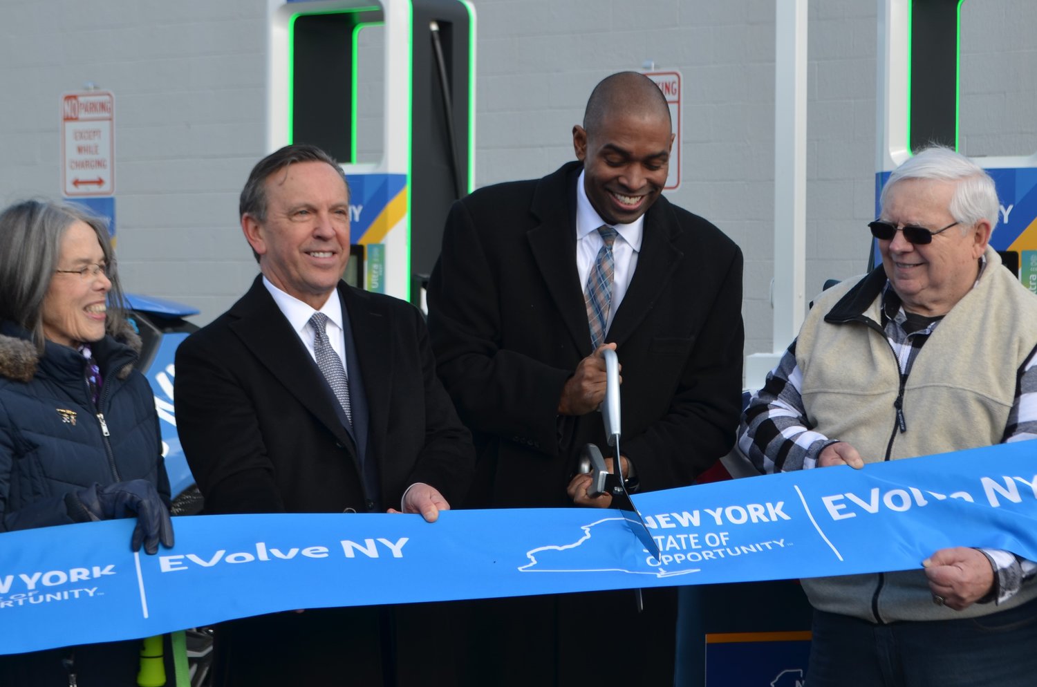 Lt. Governor Delgado, and NYPA CEO opens new EV station with Town Supervisor and Hancock Partners.
