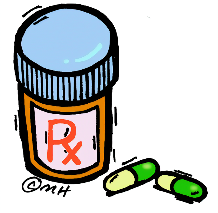 Prescription bottle and two pills