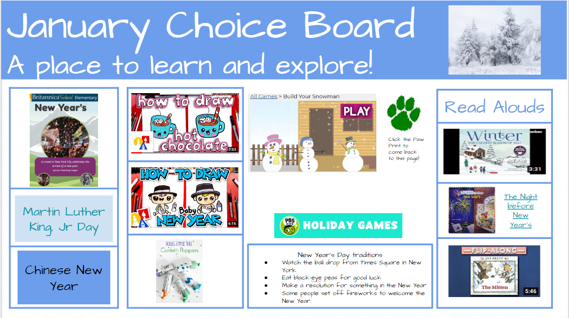 January Choice board