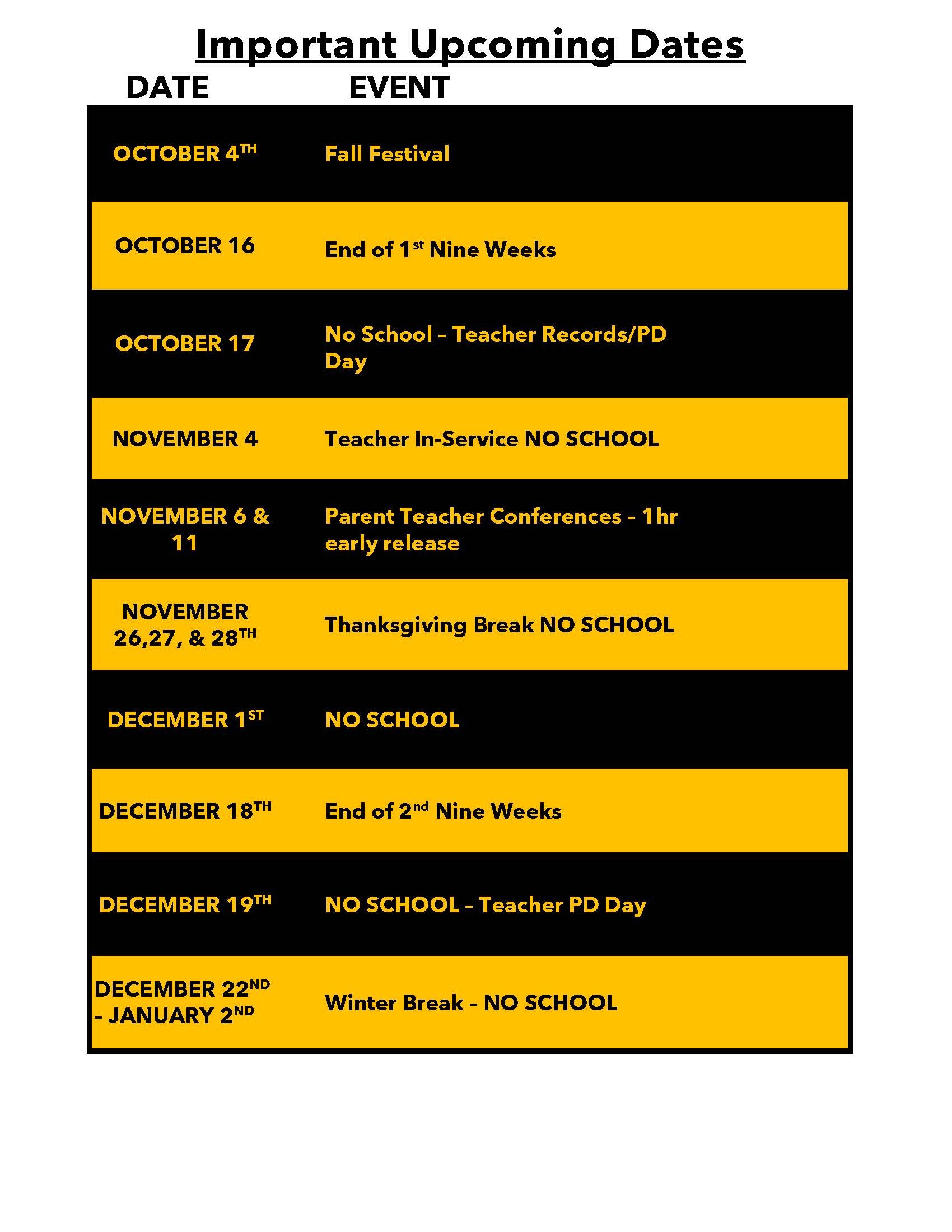 upcoming dates