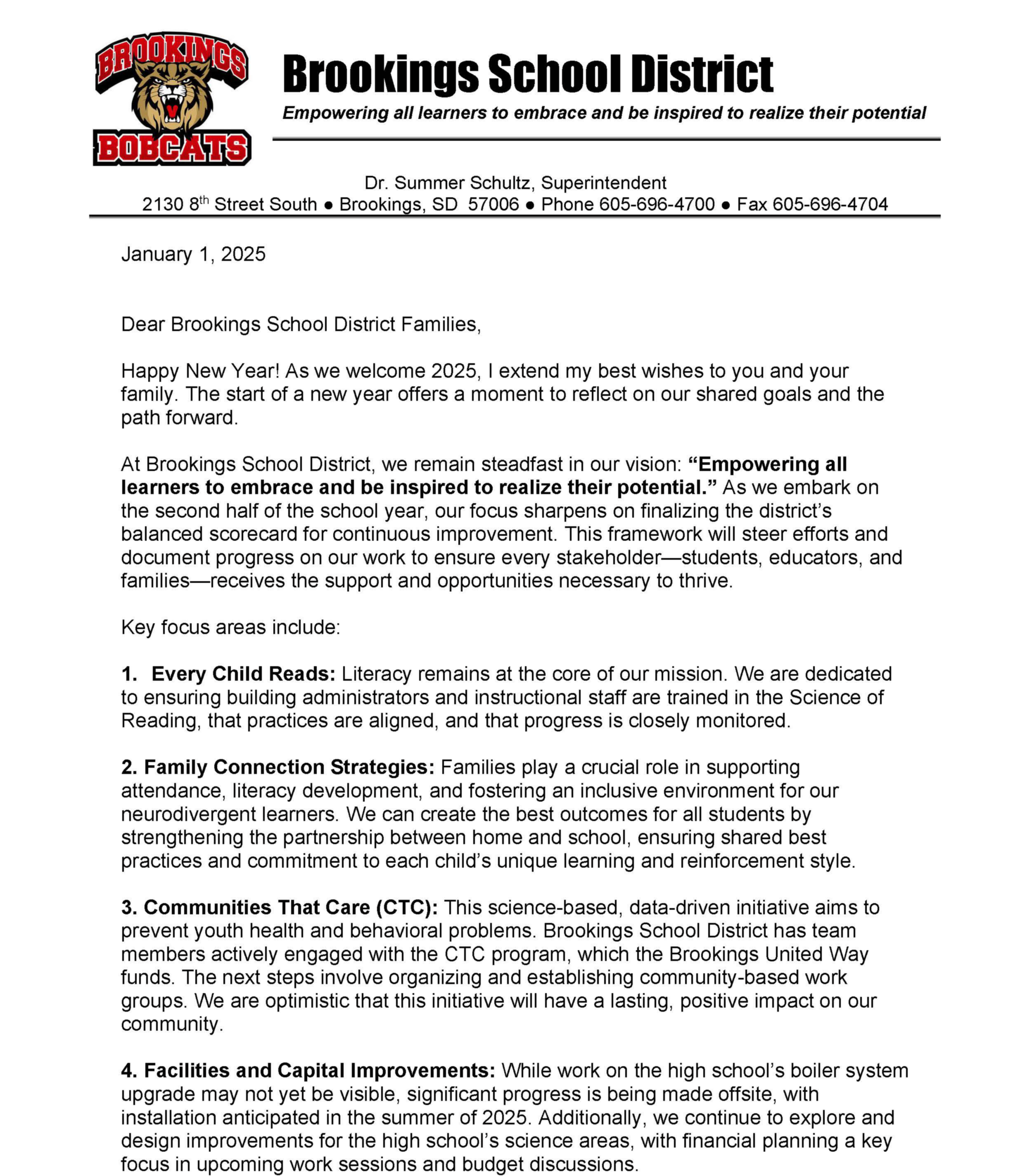 New Year Superintendent Letter