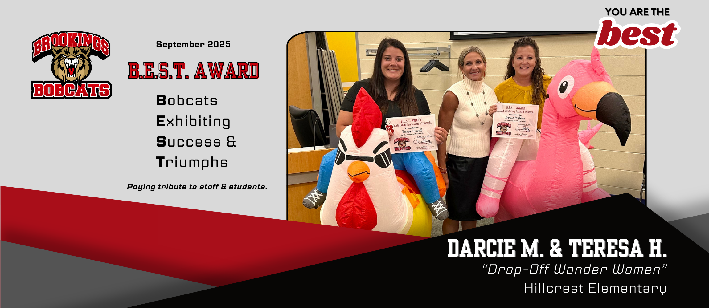 image of september best award winners darcie and teresa with superintendent summer schultz