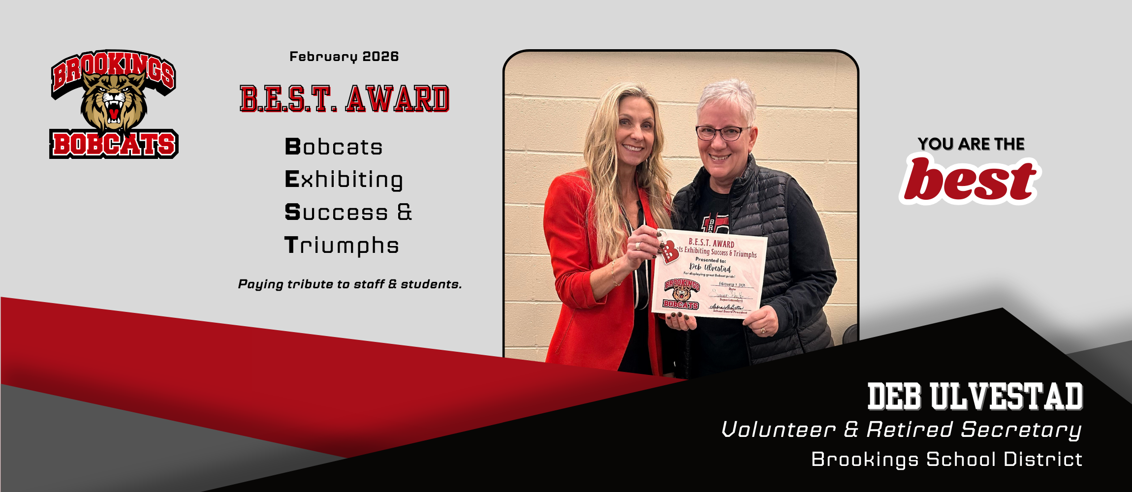 Decorative image of best award winner with superintendent summer schultz.