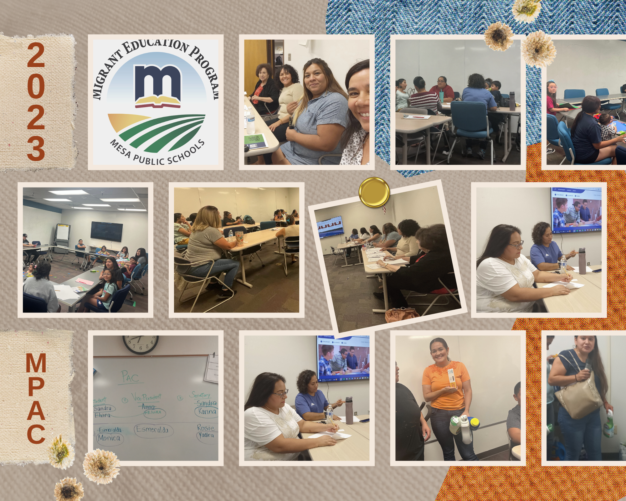 Collage of parent meetings from the Migrant Education Program at Mesa Public Schools