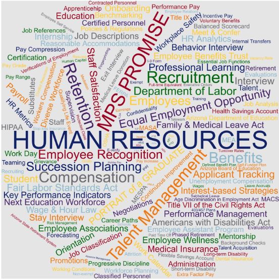 Jumble of words and phrases associated with HR and education
