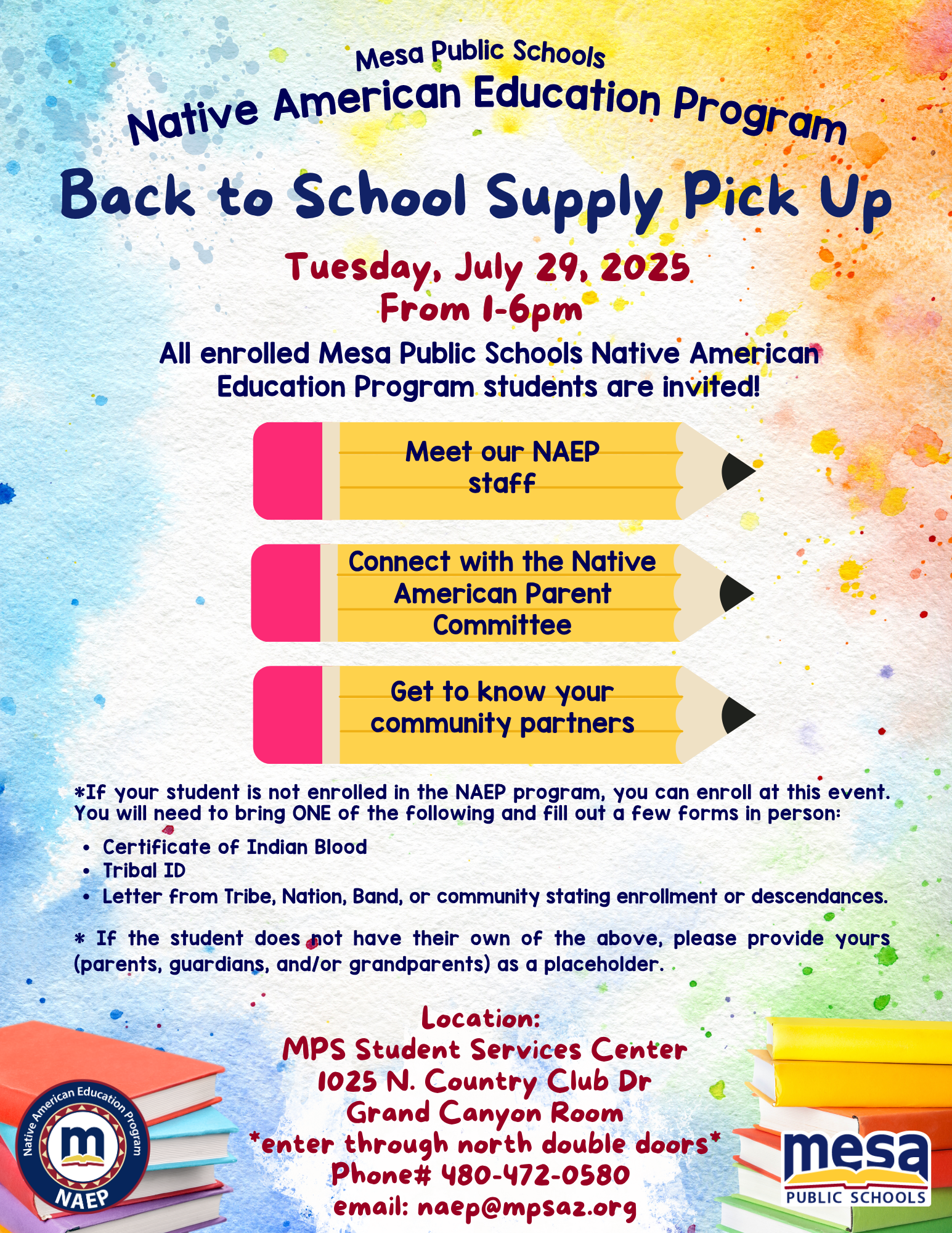 Flyer for Back To School Supply Pick Up