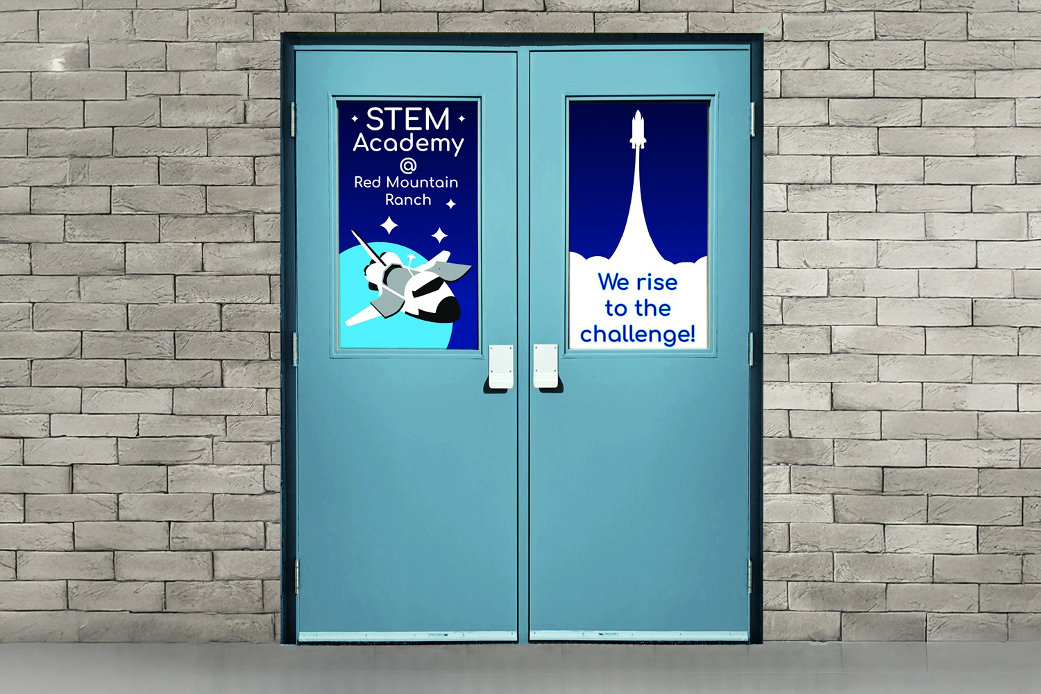 Window mesh on school door entrance