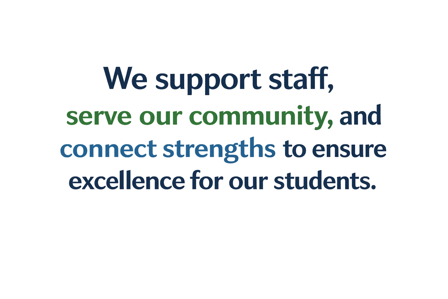 We support staff, serve our community, and connect strengths to ensure excellence for our students.
