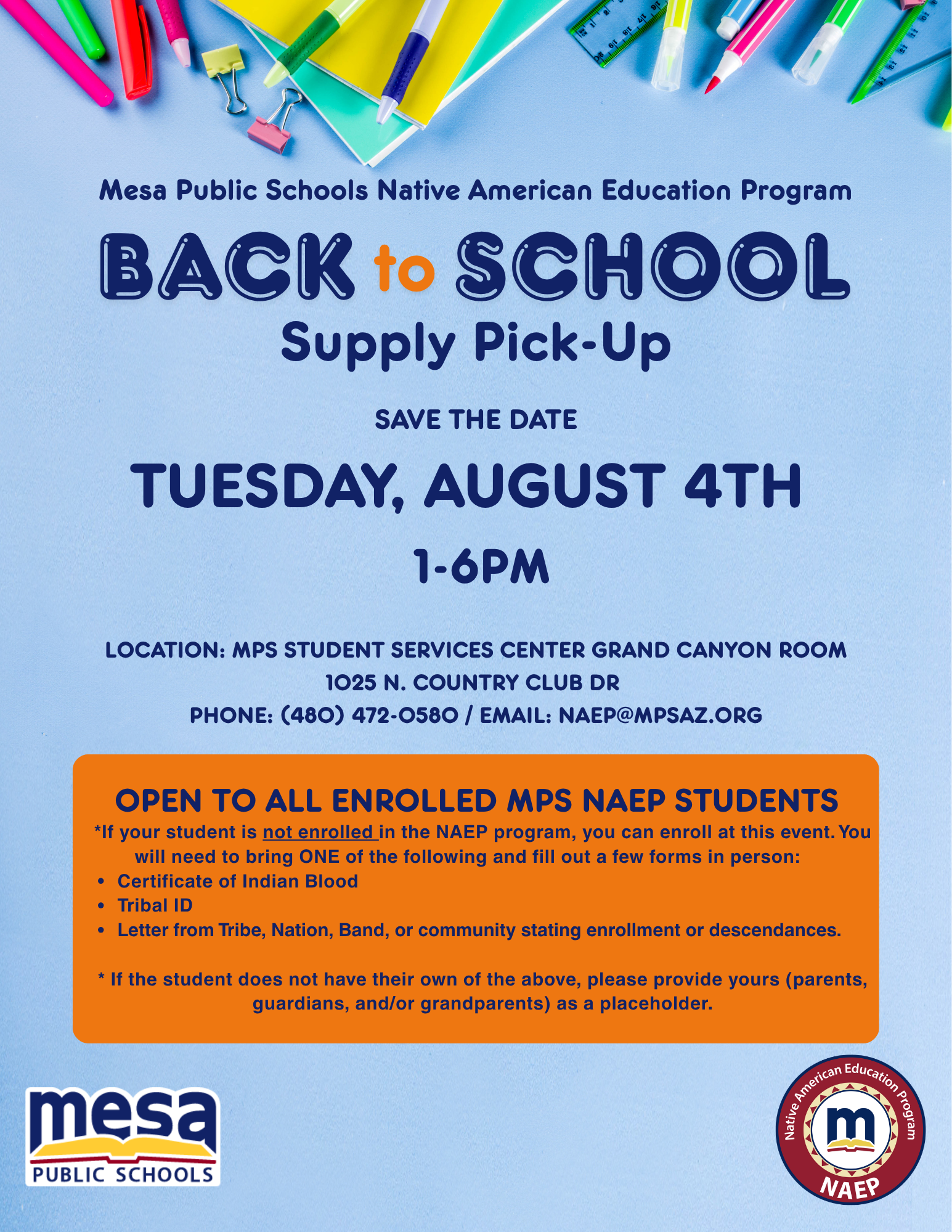 Save the Date School Supply Pick Up 