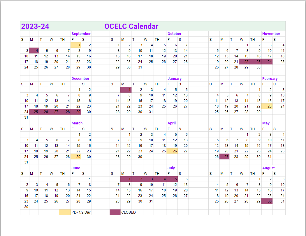 OCELC Calendar