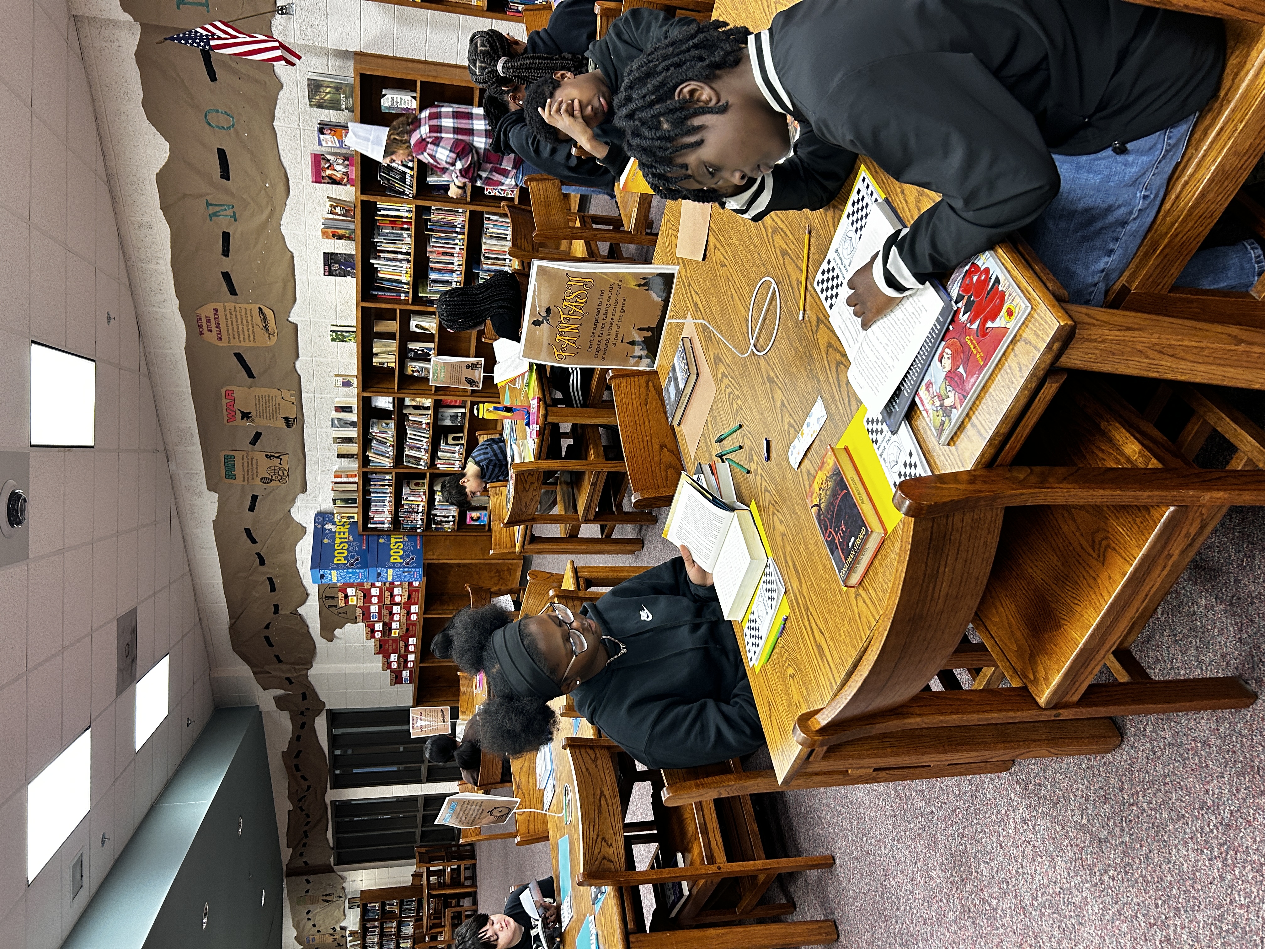 7th grade students take part in a book tasting.