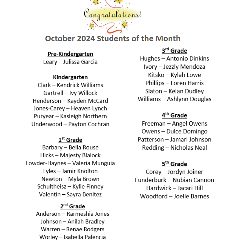 October Students of the Month