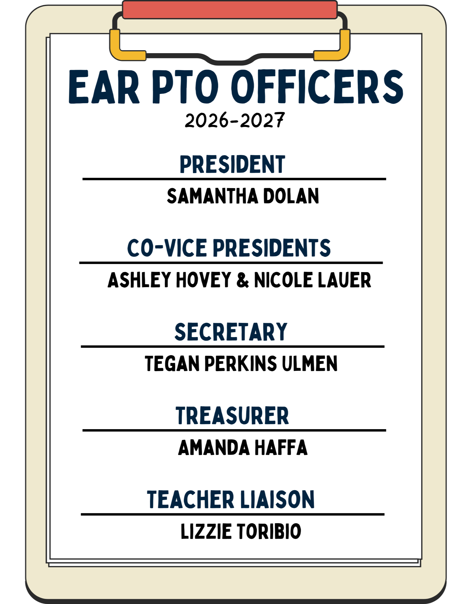 2026 - 2027 EAR PTO Officers