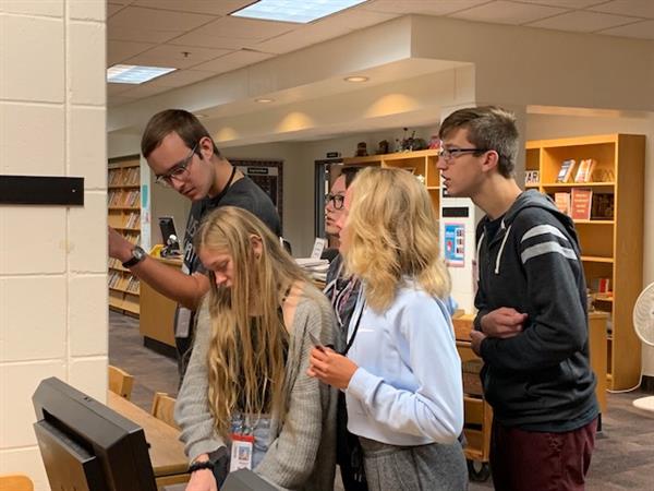 children standing in the library