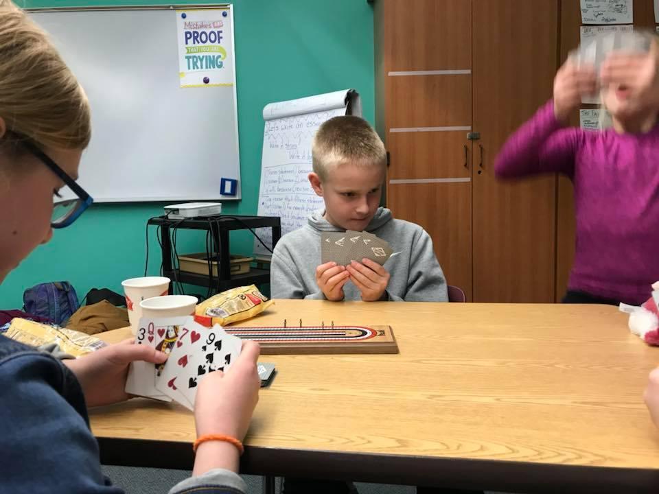 “15 for 2, 15 for 4, a run for three and a flush for 4 makes 11” “31 for 2” “ Three of a kind is 3 pairs, for 6” Just some of the crazy language you might hear from room 101 when the Cribbage club is in action. Not everyone loves math as I do, but playing cribbage it so much fun we forget we’re using all kinds of math skills. That’s the idea behind this fun-filled afternoon of cards.