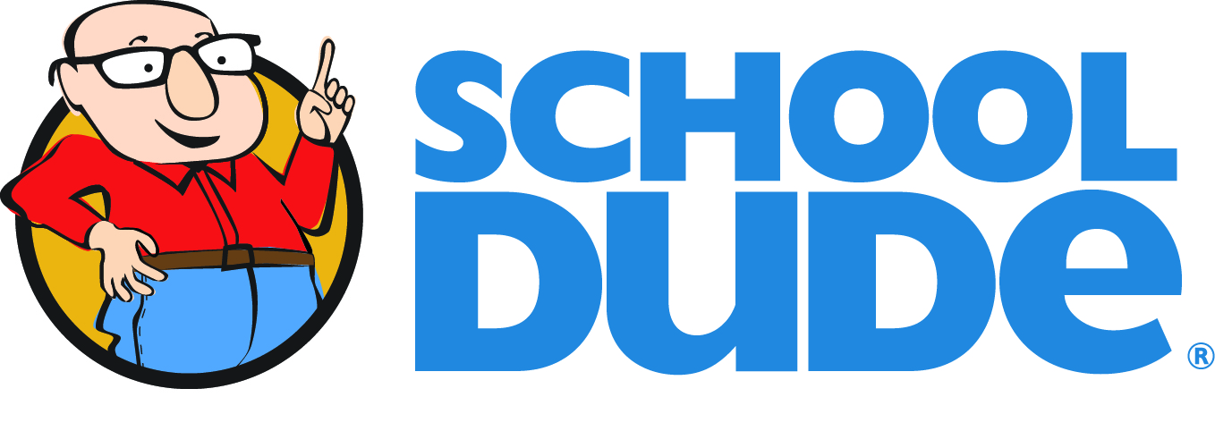 SchoolDude logo - man wearing red shirt and jeans next to the words School Dude