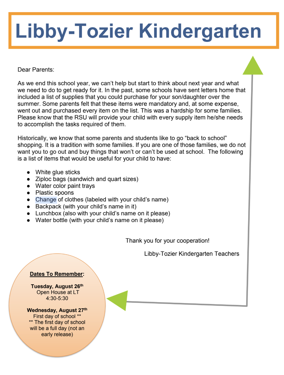 Kindergarten Supply List