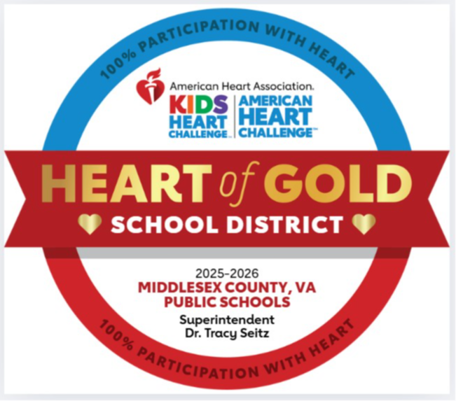 Heart of Gold School District badge for Middlesex County Public Schools in partnership with the American Heart Association