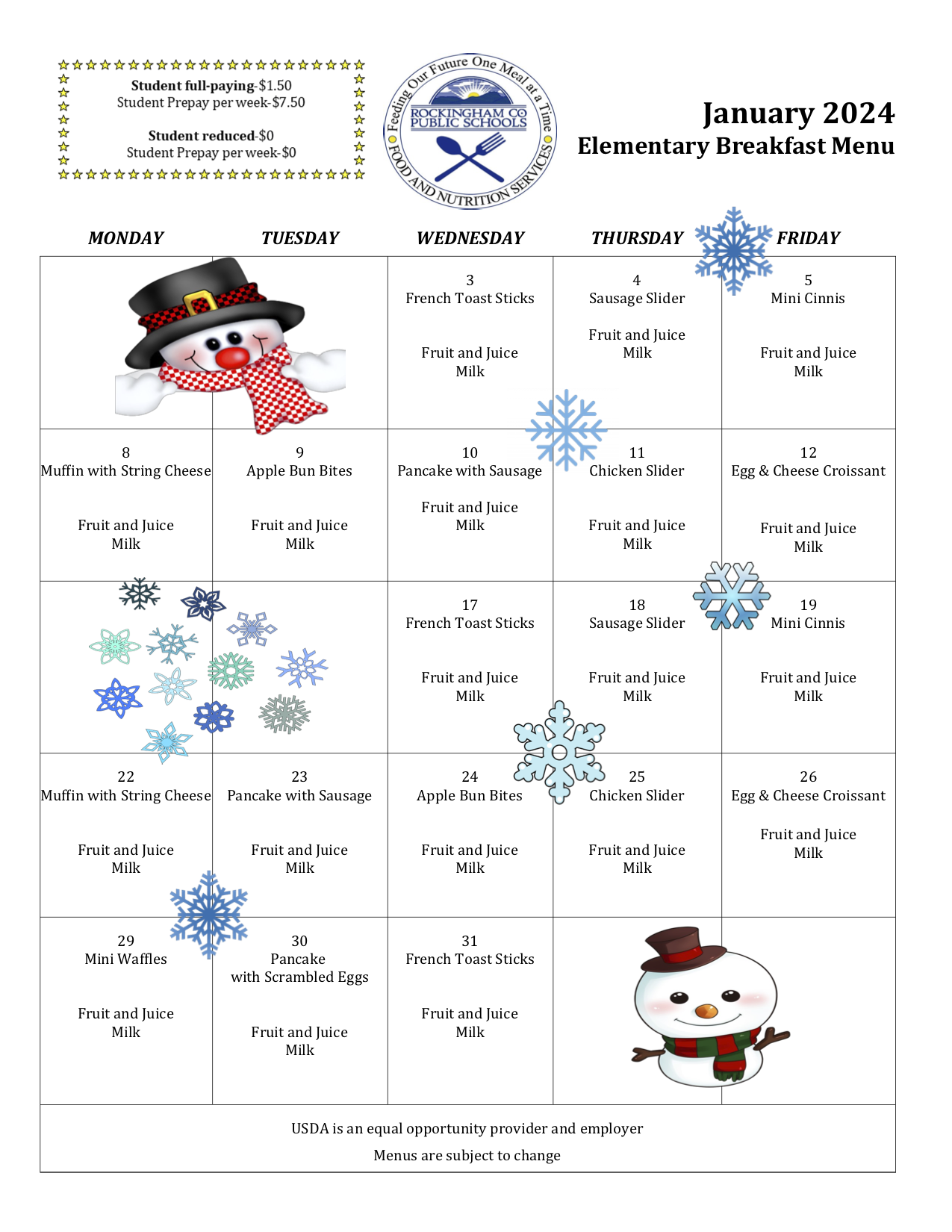 Cafeteria Menus Fulks Run Elementary School