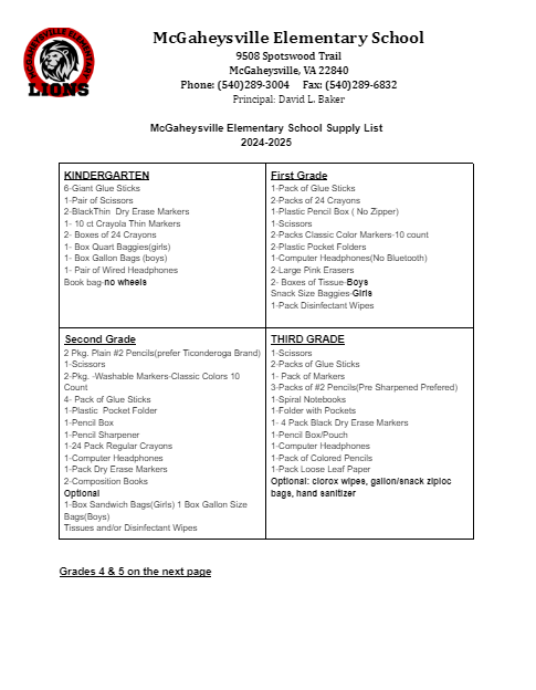 MES Supply List 2024-2025 (page 1)