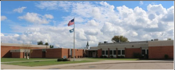 Elementary school building and parking lot