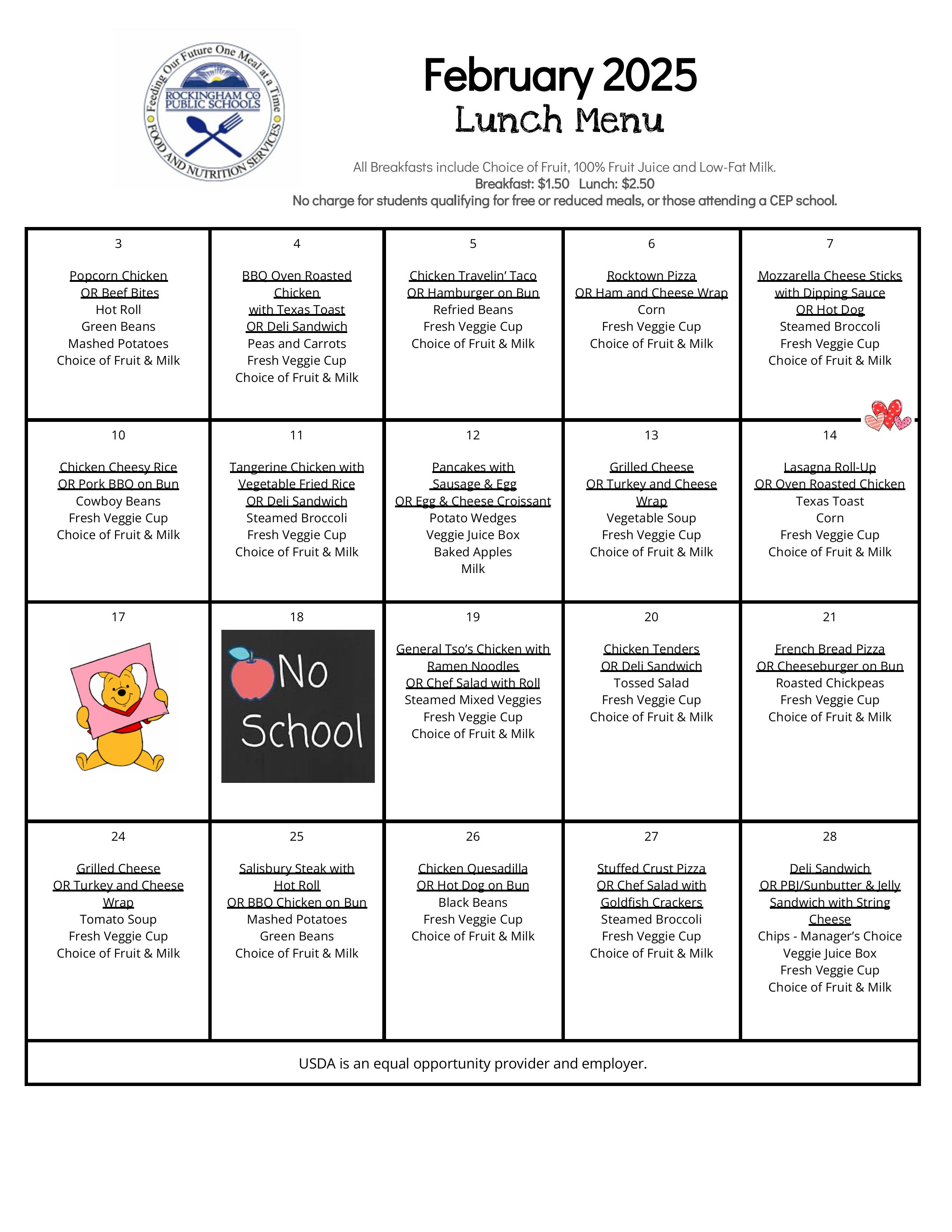 February lunch menu