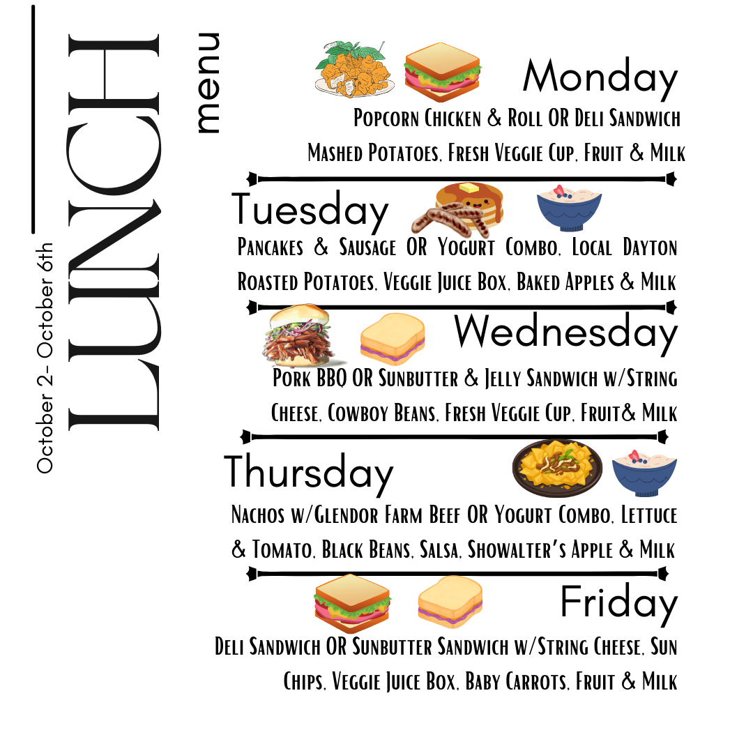 Lunch menu 9/25-28