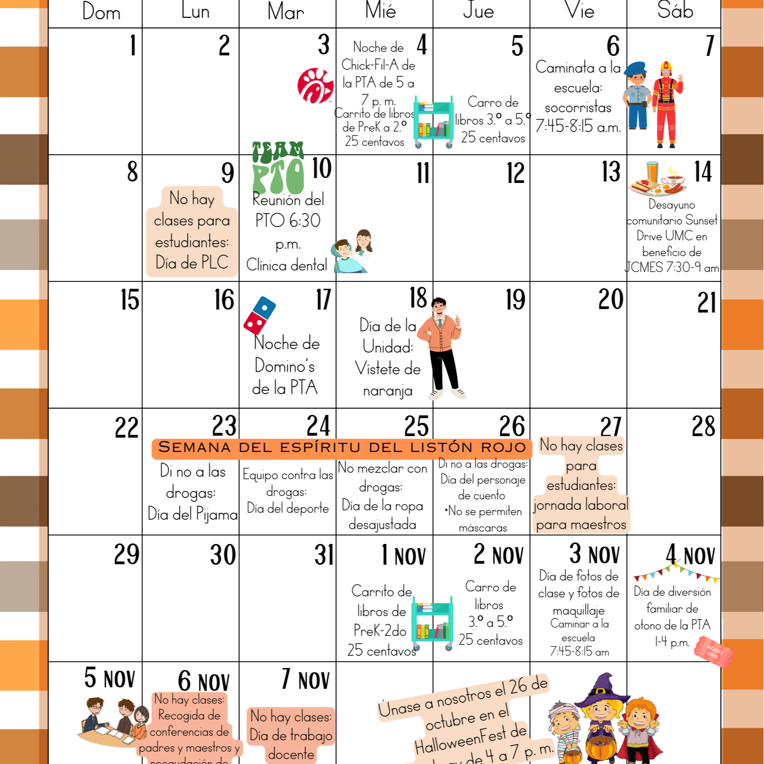 October Events Calendar in Spanish