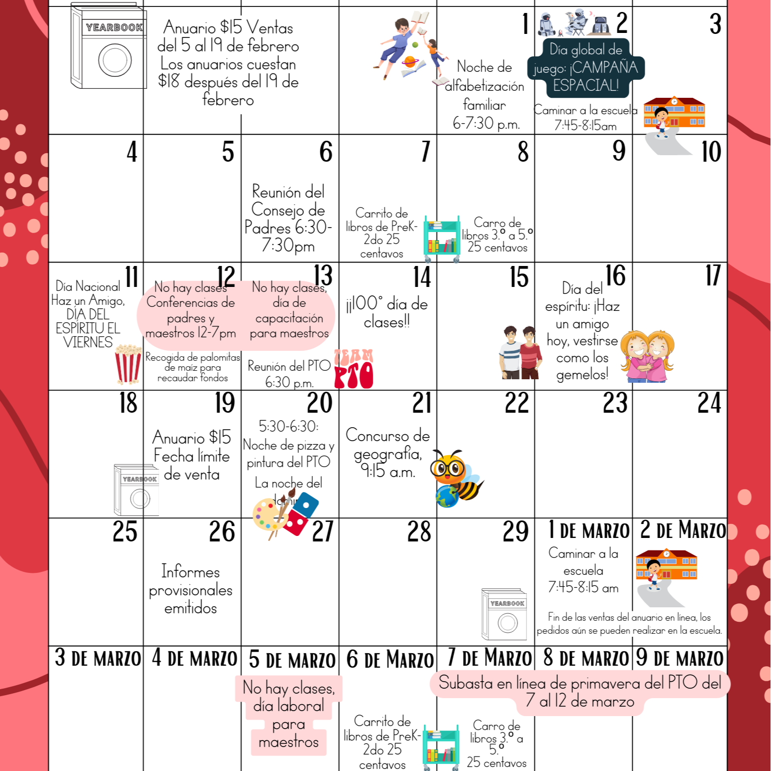 February Events Calendar in Spanish